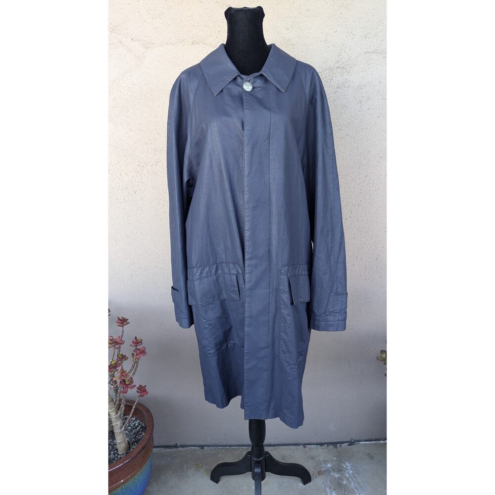 💜Vintage Drizzle Navy Blue ILGWU USA Trench Raincoat 36